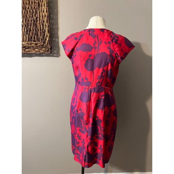 BODEN Dress Red Purple 6 R Short Sleeve Washable Silk Sheath Side Zip - Picture 5 of 7